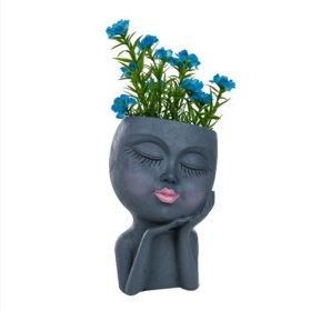 Resin Flower Pot Vase Artistic Sculpture Head Planter Flower Pot - Gray