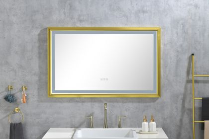 42 in. W x24 in. H Oversized Rectangular Gold Framed LED Mirror Anti-Fog Dimmable Wall Mount Bathroom Vanity Mirror - Gold