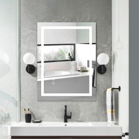 32*24 LED Lighted Bathroom Wall Mounted Mirror with High Lumen+Anti-Fog Separately Control+Dimmer Function - White