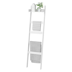 Blanket Ladder with Shelf, 5 Tier Towel Racks, Bamboo Blanket Holder, Decorative Blanket, Quilt, Towel, Scarf Ladder Shelves for Livingroom, Bedroom