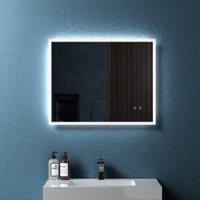 30" W x 24" H Modern Wall Mounted LED Backlit Anti-Fog Rectangular Bathroom Mirror with US standard plug, Temperature Adjustable and Memory Function T