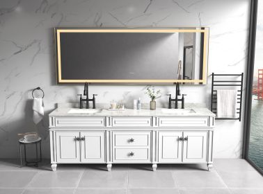 96in. W x36 in. H Frameless LED Single Bathroom Vanity Mirror in Polished Crystal Bathroom Vanity LED Mirror with 3 Color Lights Mirror for Bathroom W