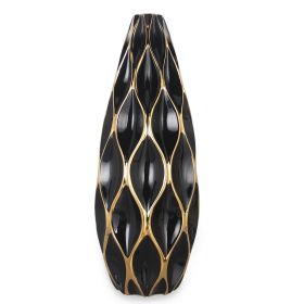 Elegant Black Ceramic Vase with Gold Accents - Timeless Home Decor - as Pic