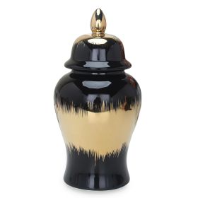 Regal Black Gilded Ginger Jar with Removable Lid - as Pic