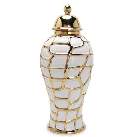 Regal White and Gold Ceramic Decorative Ginger Jar - as Pic