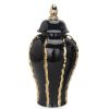 Elegant Black Ceramic Ginger Jar Vase with Gold Accents and Removable Lid - Timeless Home Decor - as Pic