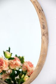 28" Round Wood Mirror, Wall Mounted Mirror Home Decor for Bathroom Living Room - as Pic