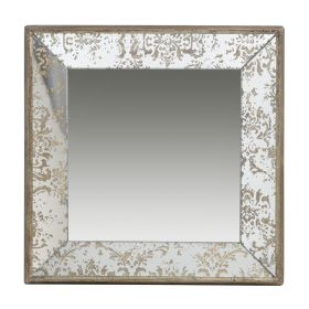 24" x 24" Antique Silver Square Mirror with Floral Accents, Decorative Display Tray, Hanging Mirror, Traditional Home Decor - as Pic