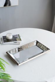 24" x 15" Antique Silver Rectangle Mirror with Floral Accents, Mirrored Display Tray, Hanging Wall Mirror - as Pic