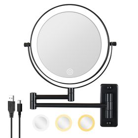 8 Inch Wall-Mounted Makeup Mirror, Double Sided 1x/10x Magnifying Makeup Mirror, 3 Colour Lights Touch Screen Dimmable Bathroom Mirror, 360¬∞ Swivel V