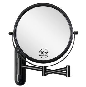 8 Inch Wall Mounted Makeup Vanity Mirror, Double Sided 1x/10x Magnifying Mirror, 360¬∞ Swivel with Extension Arm Bathroom Mirror (Black) - as Pic