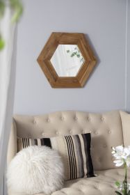 18.5" x 18.5" Hexagon Mirror with Natural Wood Frame, Wall Decor for Living Room Bathroom Hallway, - as Pic