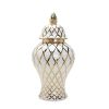 White and Gold Ceramic Decorative Ginger Jar Vase - as Pic