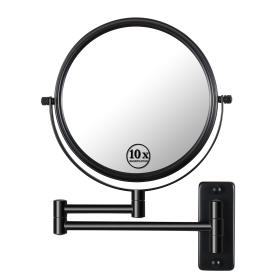 8-inch Wall Mounted Makeup Vanity Mirror, 1X / 10X Magnification Mirror, 360¬∞ Swivel with Extension Arm (Black) - as Pic