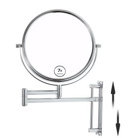 8-inch Wall Mounted Makeup Vanity Mirror, Height Adjustable, 1X / 7X Magnification Mirror, 360¬∞ Swivel with Extension Arm (Chrome Finish) - as Pic