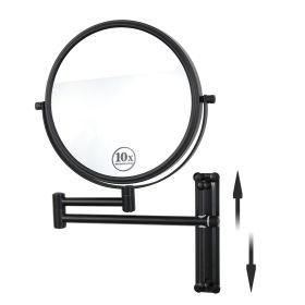 8-inch Wall Mounted Makeup Vanity Mirror, Height Adjustable, 1X / 10X Magnification Mirror, 360¬∞ Swivel with Extension Arm (Black) - as Pic