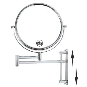 8-inch Wall Mounted Makeup Vanity Mirror, Height Adjustable, 1X / 10X Magnification Mirror, 360¬∞ Swivel with Extension Arm (Chrome Finish) - as Pic