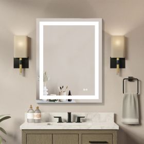 28x36 Inch LED Lighted Bathroom Mirror with 3 Colors Light, Wall Mounted Bathroom Vanity Mirror with Touch Button, Anti-Fog Dimmable Bathroom Mirror (