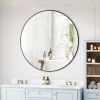 Wall Mirror 42 Inch Black Circular Mirror Metal Framed Mirror Round Vanity Mirror Dressing Mirror, for Bathroom, Living Room, Bedroom Wall Decor - as