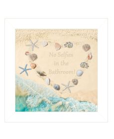 "No Selfies in the Bathroom â€“ Sea" by Trendy Decor 4U, Ready to Hang Framed Print, White Frame