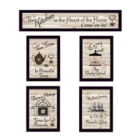 Trendy Decor 4U "Kitchen Friendship Collection II" Framed Wall Art, Modern Home Decor 5 Piece Vignette for Living Room