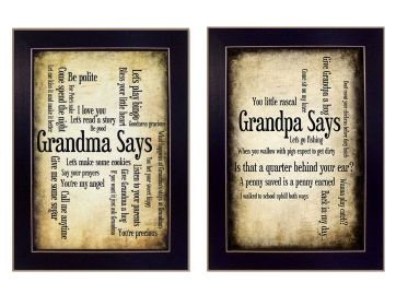 "Grandparents Collection" 2-Piece Vignette By Susan Ball, Printed Wall Art, Ready To Hang Framed Poster, Black Frame - as Pic