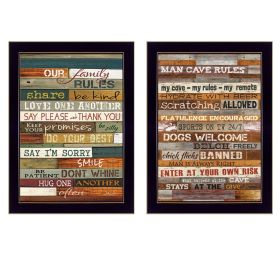 "Family and Man Cave Rules Collection" 2-Piece Vignette By Marla Rae, Printed Wall Art, Ready To Hang Framed Poster, Black Frame - as Pic