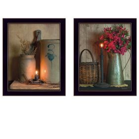 "Country Candlelight Collection" 2-Piece Vignette By Susan Boyer, Printed Wall Art, Ready To Hang Framed Poster, Black Frame