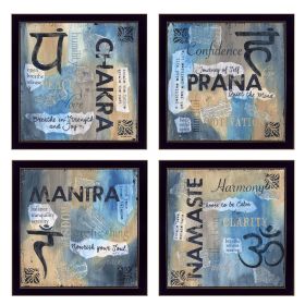 "Yoga Collection " 4-Piece Vignette By Debbie DeWitt, Printed Wall Art, Ready To Hang Framed Poster, Black Frame - as Pic