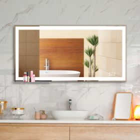 LED Bathroom Vanity Mirror Wall Mounted Adjustable White/Warm/Natural Lights Anti-Fog Touch Switch with Memory Modern Smart Large Bathroom Mirrors - S