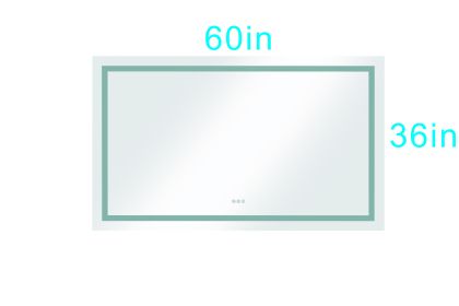 60 in. W x 36 in. H Frameless LED Single Bathroom Vanity Mirror in Polished Crystal Bathroom Vanity LED Mirror with 3 Color Lights Mirror for Bathroom