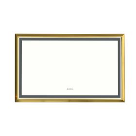 48 in. W x 30 in. H Oversized Rectangular Gold Framed LED Mirror Anti-Fog Dimmable Wall Mount Bathroom Vanity Mirror Wall Mirror Kit For Gym And Dance