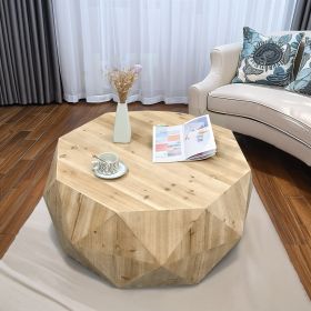 38.58"Three-dimensional Embossed Pattern Design American Retro Style Coffee Table - Natural