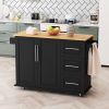 Kitchen Island Cart with 2 Door Cabinet and Three Drawers,43.31 Inch Width with Spice Rack,Towel Rack - Black