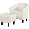 Barrel Accent Chair with Ottoman - Ivory Boucle Fabric