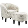 Barrel Accent Chair with Ottoman - Letter Print Fabric