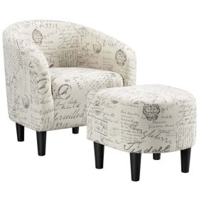 Barrel Accent Chair with Ottoman - Letter Print Fabric