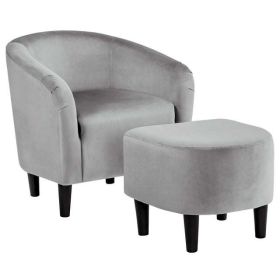 Barrel Accent Chair with Ottoman - Gray Velvet