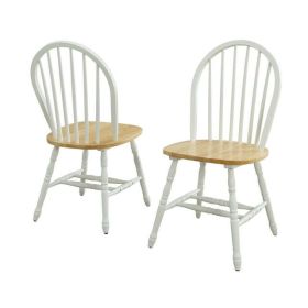 Autumn Lane Windsor Solid Wood Dining Chairs, Set of 2 - White and Oak