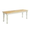 Kitchen Farmhouse Solid Wood Dining Bench - White and Natural Finish