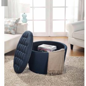 Round Tufted Storage Ottoman with Nailheads - Navy