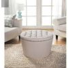 Round Tufted Storage Ottoman with Nailheads - Cream