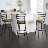 3 Pack Adjustable 24" or 29" Bronze Ladder Back Swivel Barstool, Espresso Vegan Leather Seat - Tan