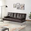 LuxuryGoods Modern Faux Leather Futon with Cupholders and Pillows - Espresso