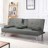 LuxuryGoods Modern Faux Leather Futon with Cupholders and Pillows - Gray