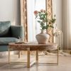 31.29"Modern Retro Splicing Round Coffee Table,Fir Wood Table Top with Gold Cross Legs Base - Gold