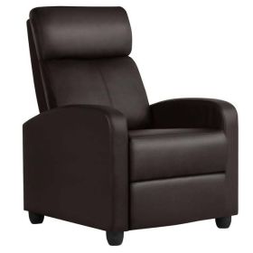 Faux Leather Push Back Theater Recliner Chair with Footrest - Brown