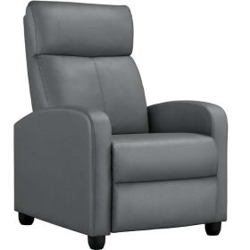 Faux Leather Push Back Theater Recliner Chair with Footrest - Gray