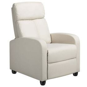 Faux Leather Push Back Theater Recliner Chair with Footrest - Cream