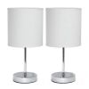 Chrome Mini Basic Table Lamp with Fabric Shade 2 Pack Set - White